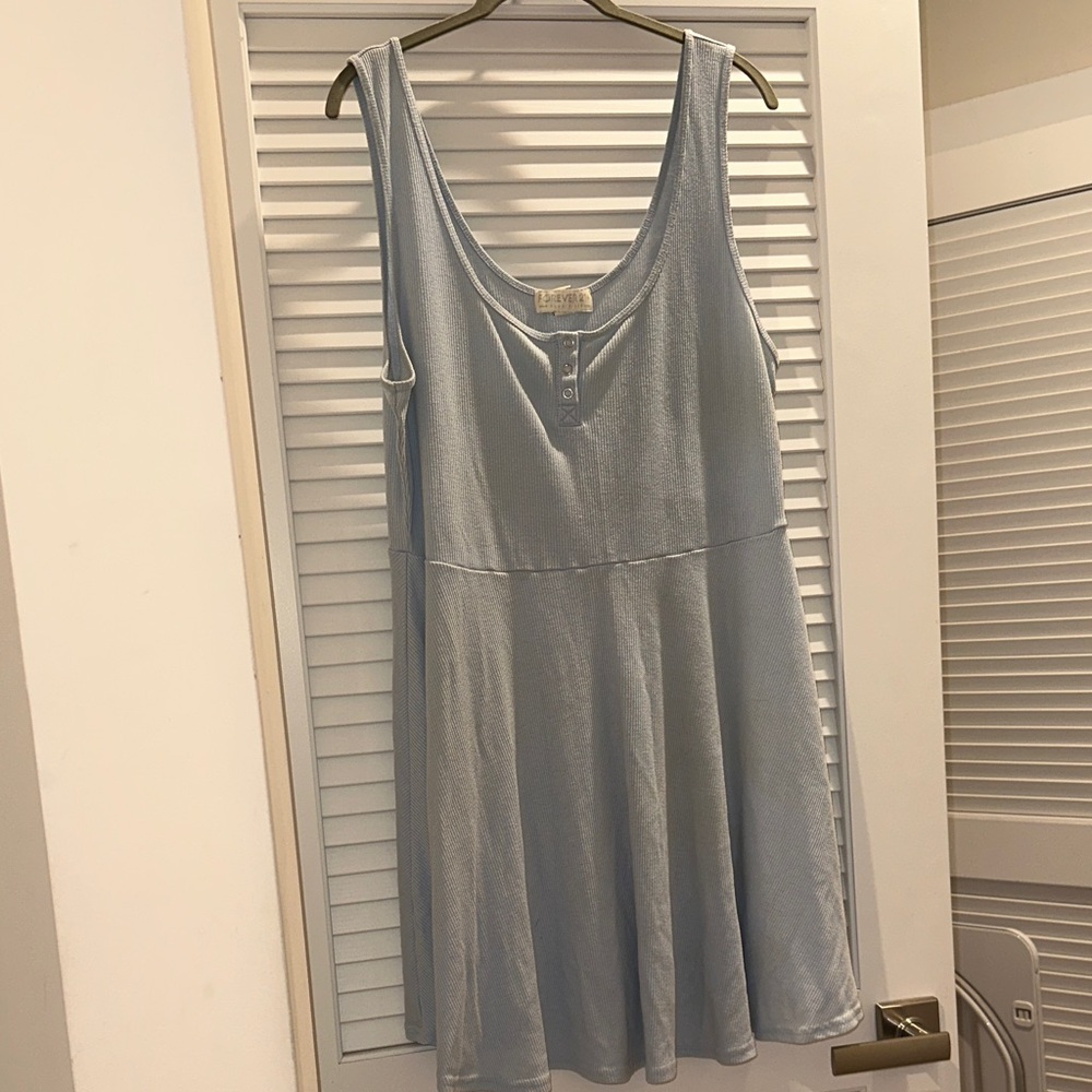 Forever 21 Light Blue Ribbed Tank Dress with Button Front